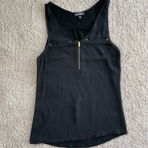 Express Tops - Express, Front-zip, Sleeveless Tank, Black, Gold Accents, XS, Hudson top